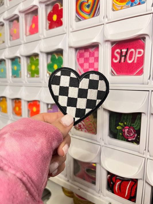 Black & White Checkered Heart | Embroidered Patch