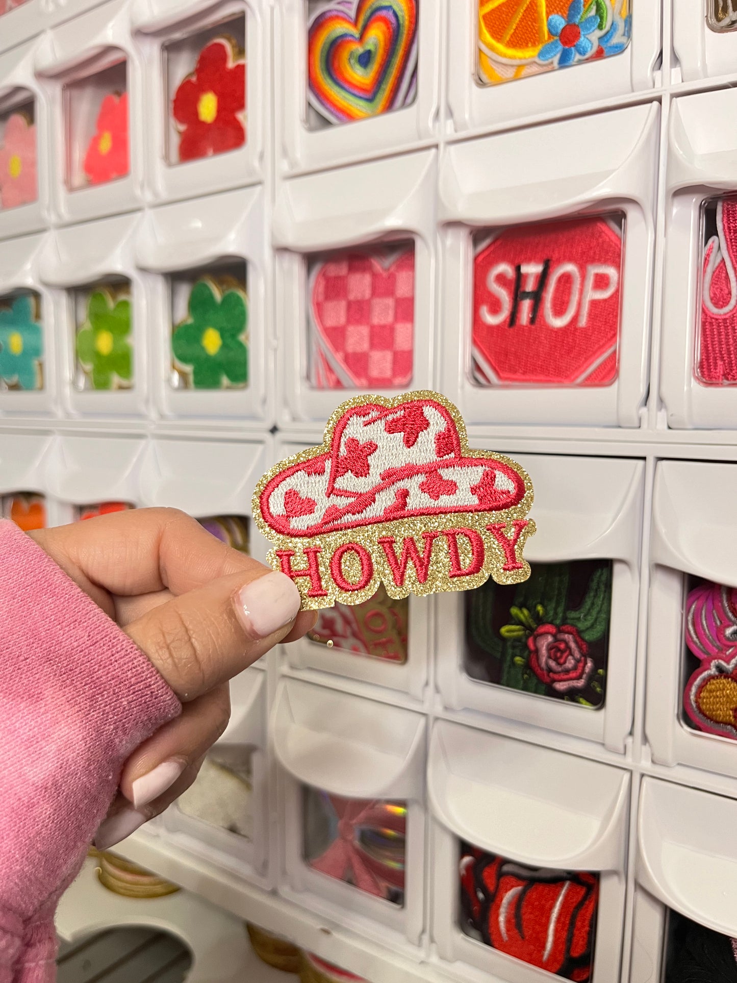 Pink Cowboy Hat & Glitter | Embroidered Patch