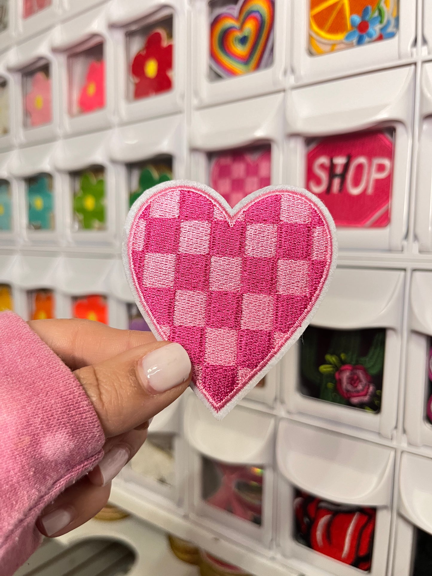 3” Pink Checkered Heart | Embroidered Patch