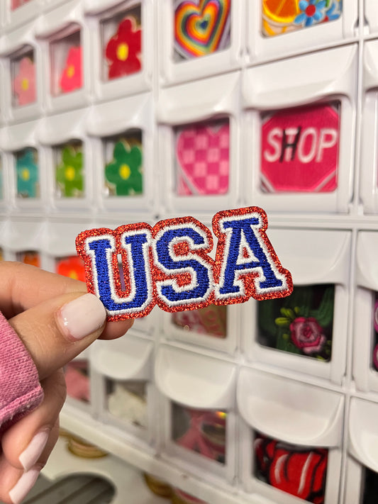 Red Glittered USA | Embroidered Patch