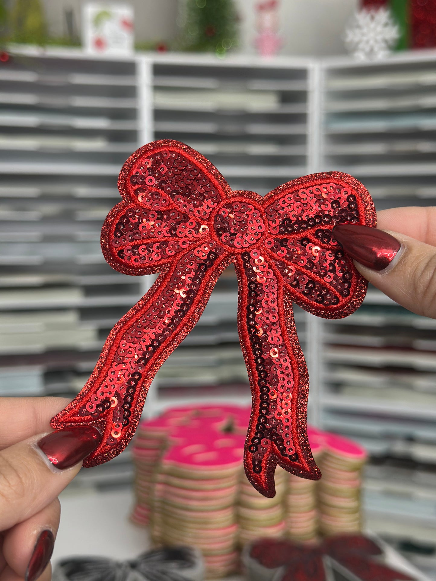 Small Red Bow Sequin Patch