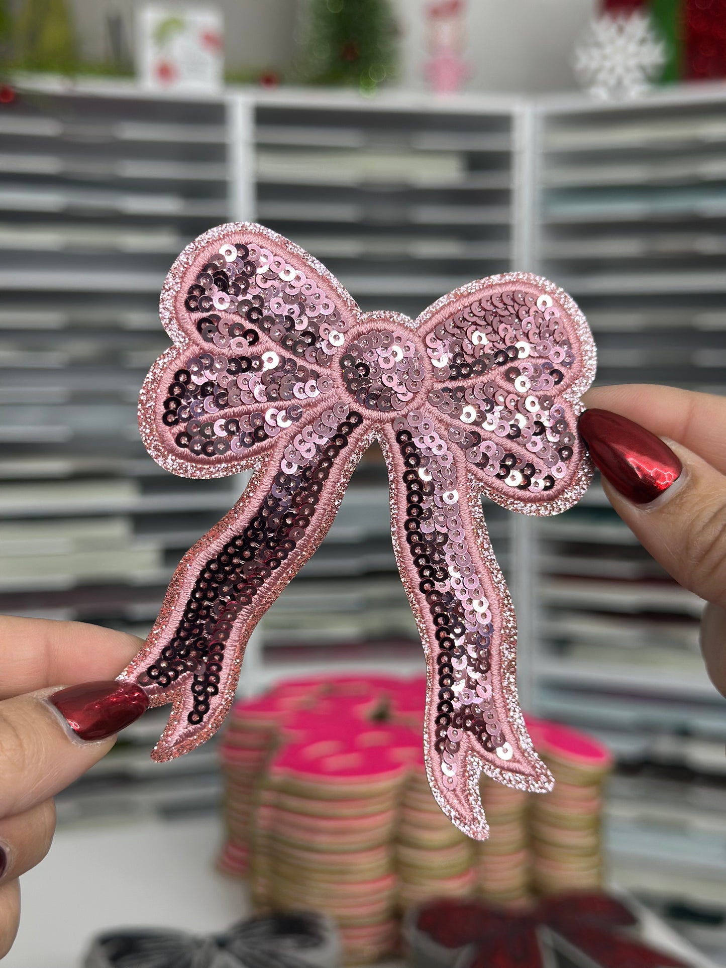 Small Pink Bow Sequin Patch