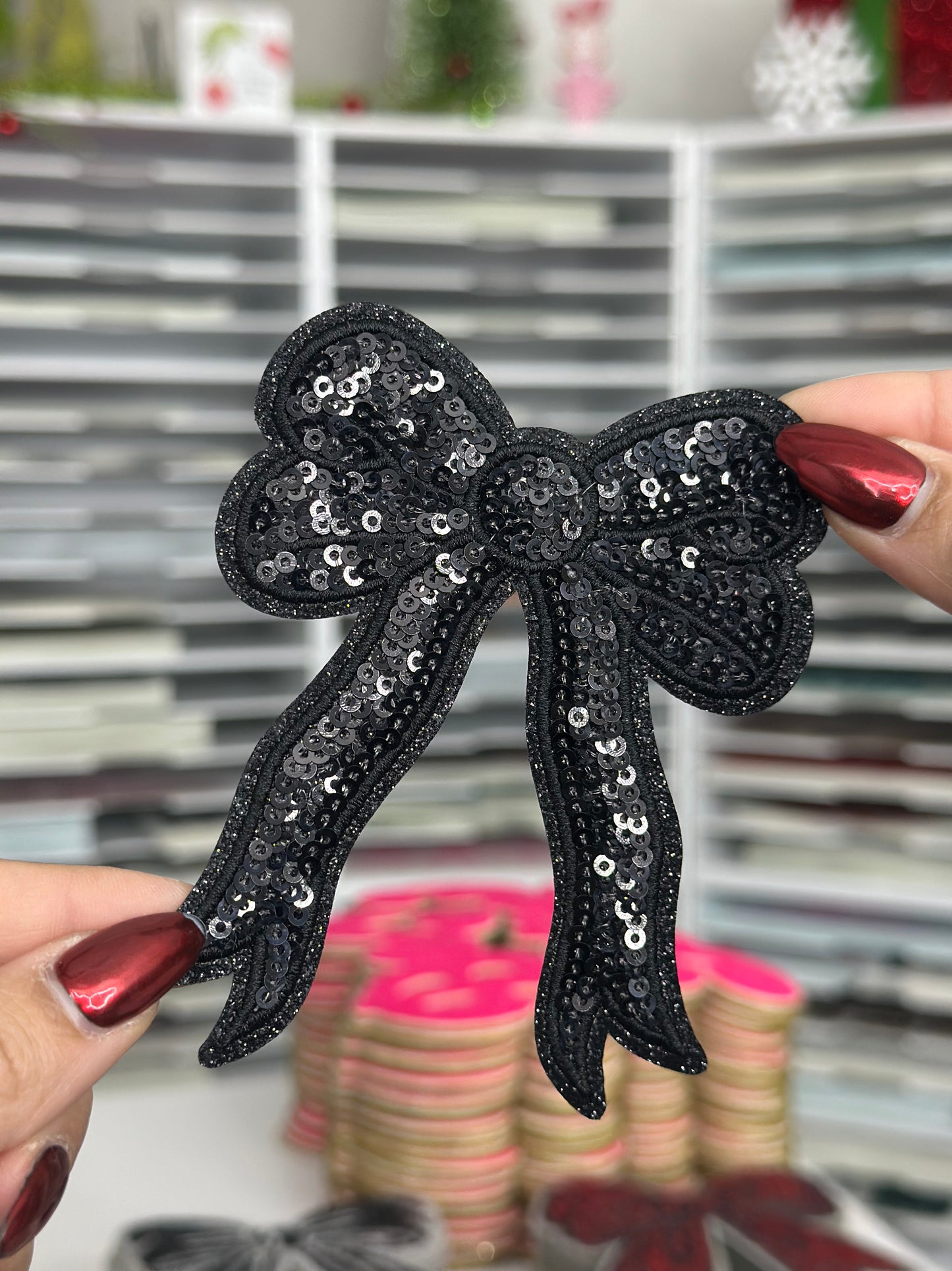 Small Black Bow Sequin Patch