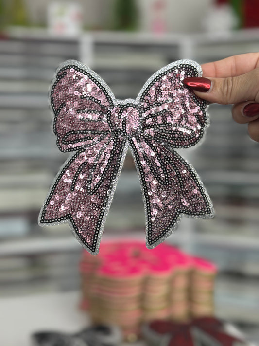 Pink On Silver Bow Sequin Patch