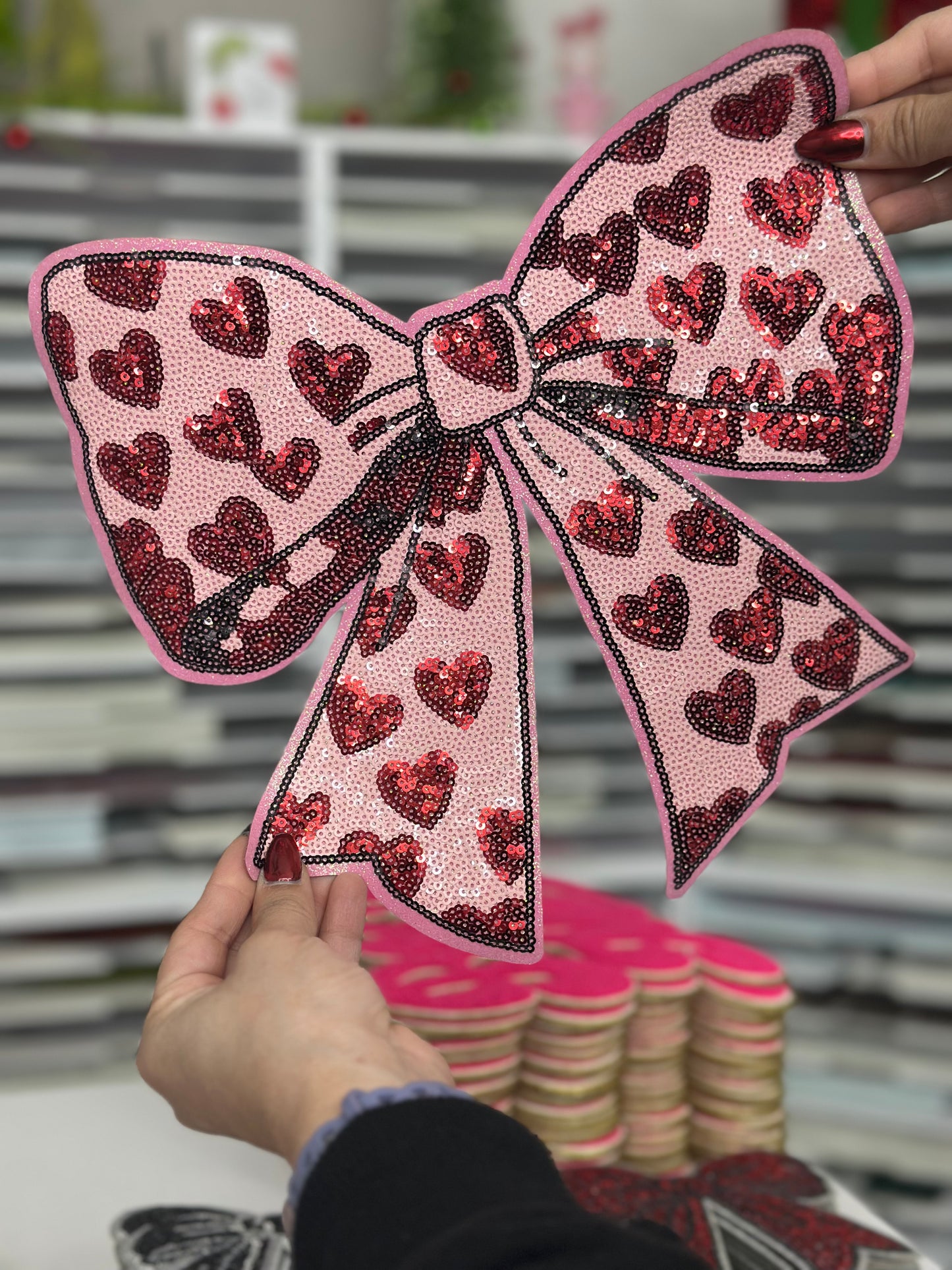 PRE-ORDER Bow With Hearts (Sequin Patch) | Ships 12/23