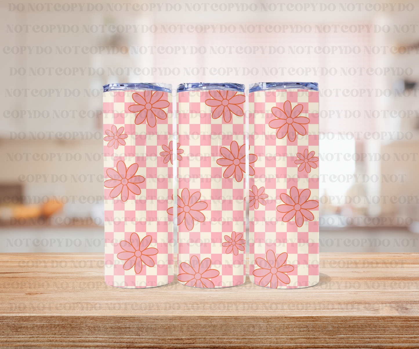 Pink Checkered Flowers (20 oz Tumbler)